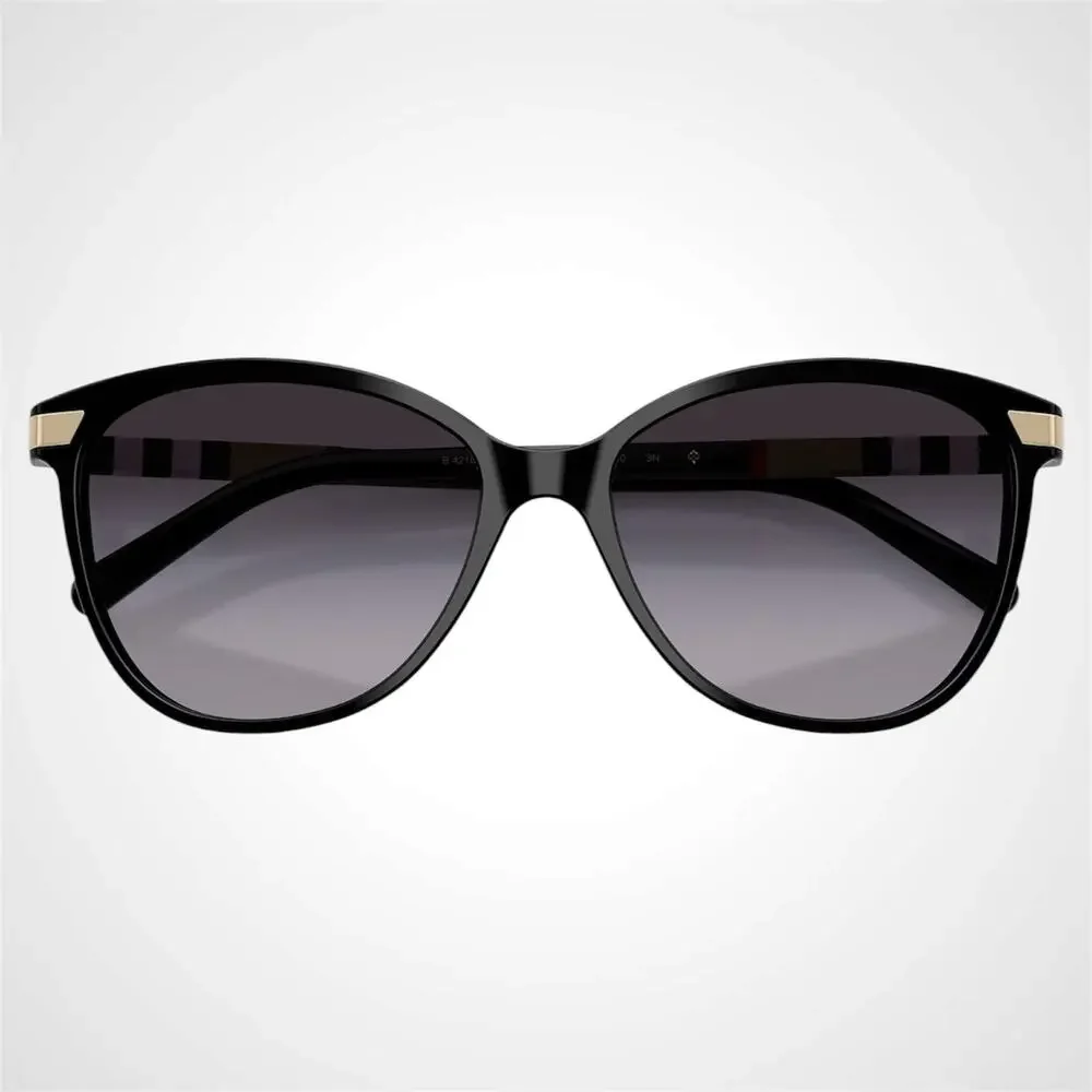 New Burberry Sunglasses Black Cat Eye Check Arms Gold Hardware Womens BURBERRY - Picture 7 of 10